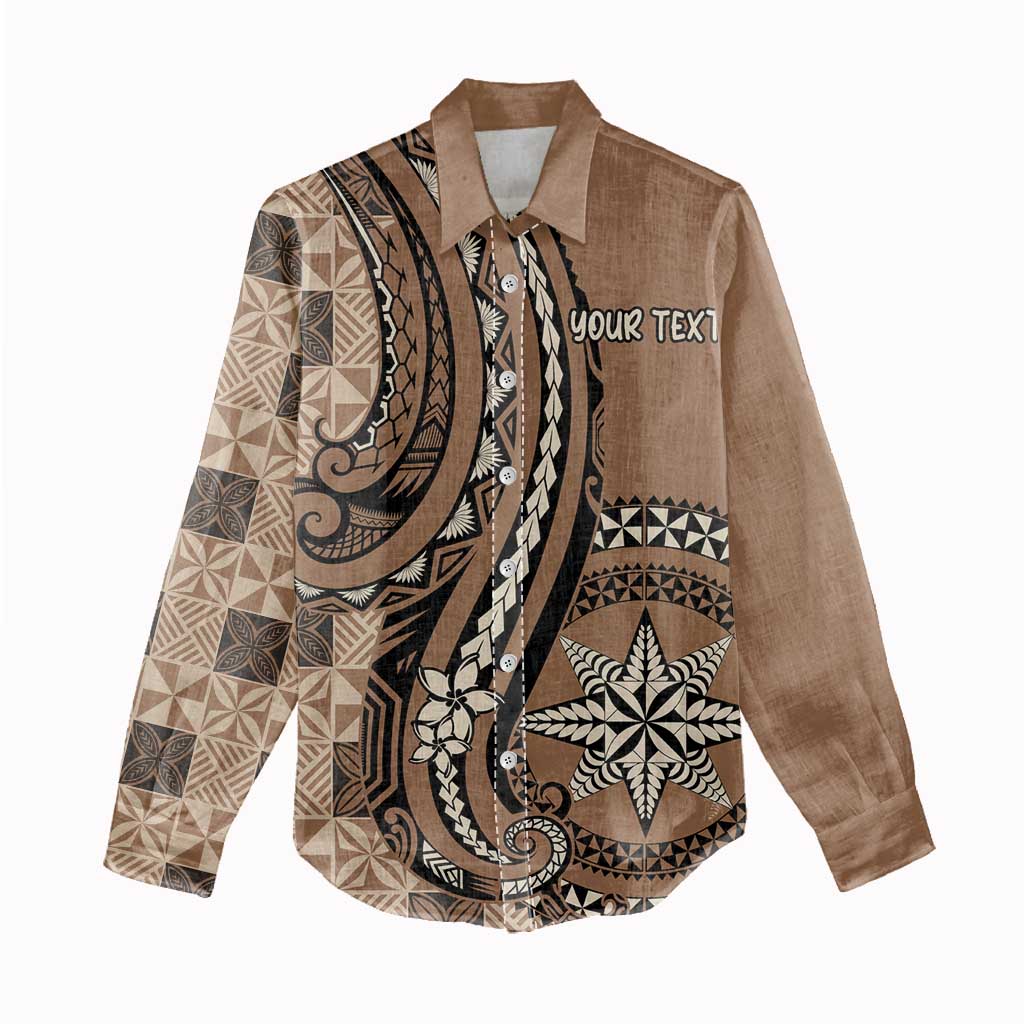 Personalized Tonga Ngatu Women Casual Shirt Vintage Brown Manulua Motifs