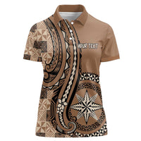 Personalized Tonga Ngatu Women Polo Shirt Vintage Brown Manulua Motifs