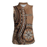 Personalized Tonga Ngatu Women Sleeveless Polo Shirt Vintage Brown Manulua Motifs