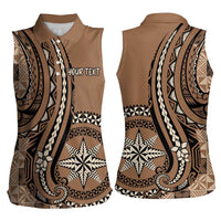 Personalized Tonga Ngatu Women Sleeveless Polo Shirt Vintage Brown Manulua Motifs