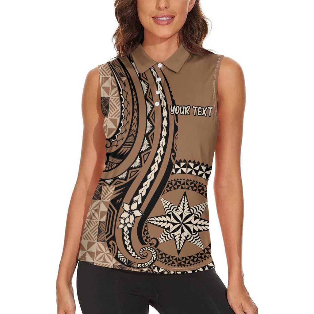 Personalized Tonga Ngatu Women Sleeveless Polo Shirt Vintage Brown Manulua Motifs