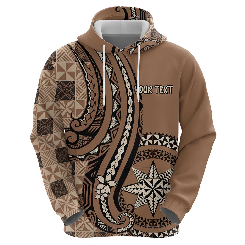 Personalized Tonga Ngatu Zip Hoodie Vintage Brown Manulua Motifs