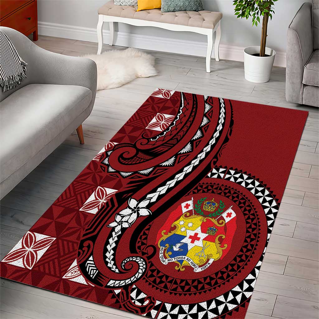Tonga Ngatu Area Rug Iconic Red Manulua Motifs