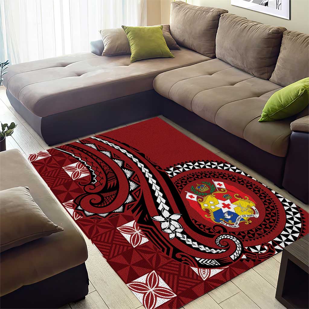 Tonga Ngatu Area Rug Iconic Red Manulua Motifs
