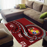 Tonga Ngatu Area Rug Iconic Red Manulua Motifs