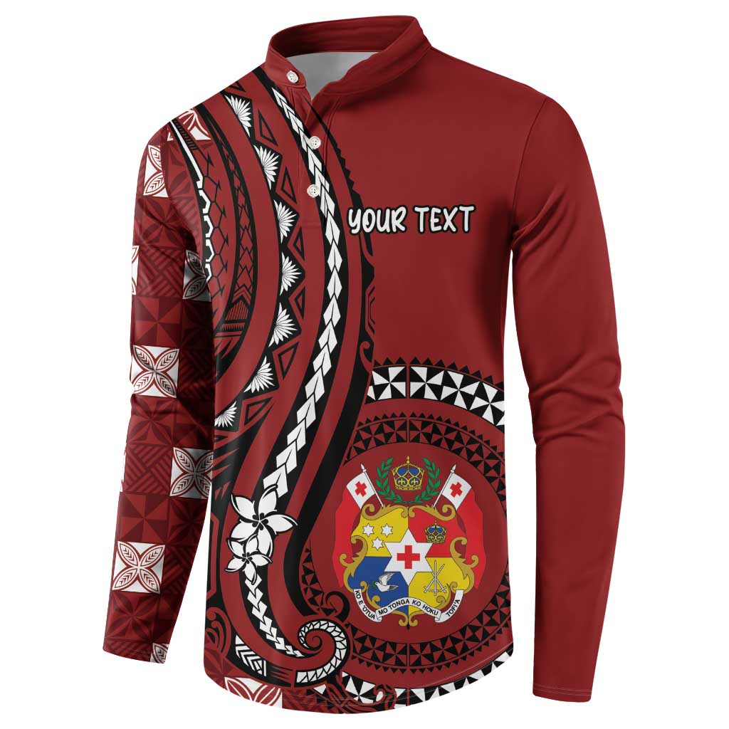 Personalized Tonga Ngatu Button Sweatshirt Iconic Red Manulua Motifs