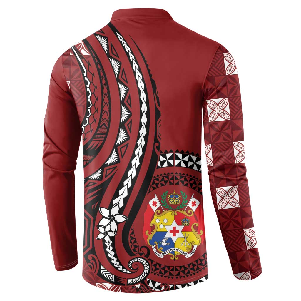 Personalized Tonga Ngatu Button Sweatshirt Iconic Red Manulua Motifs