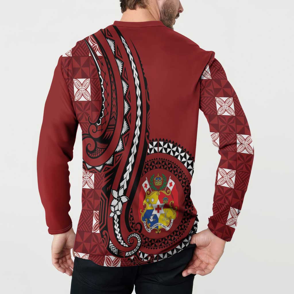 Personalized Tonga Ngatu Button Sweatshirt Iconic Red Manulua Motifs