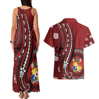 Personalized Tonga Ngatu Couples Matching Tank Maxi Dress and Hawaiian Shirt Iconic Red Manulua Motifs
