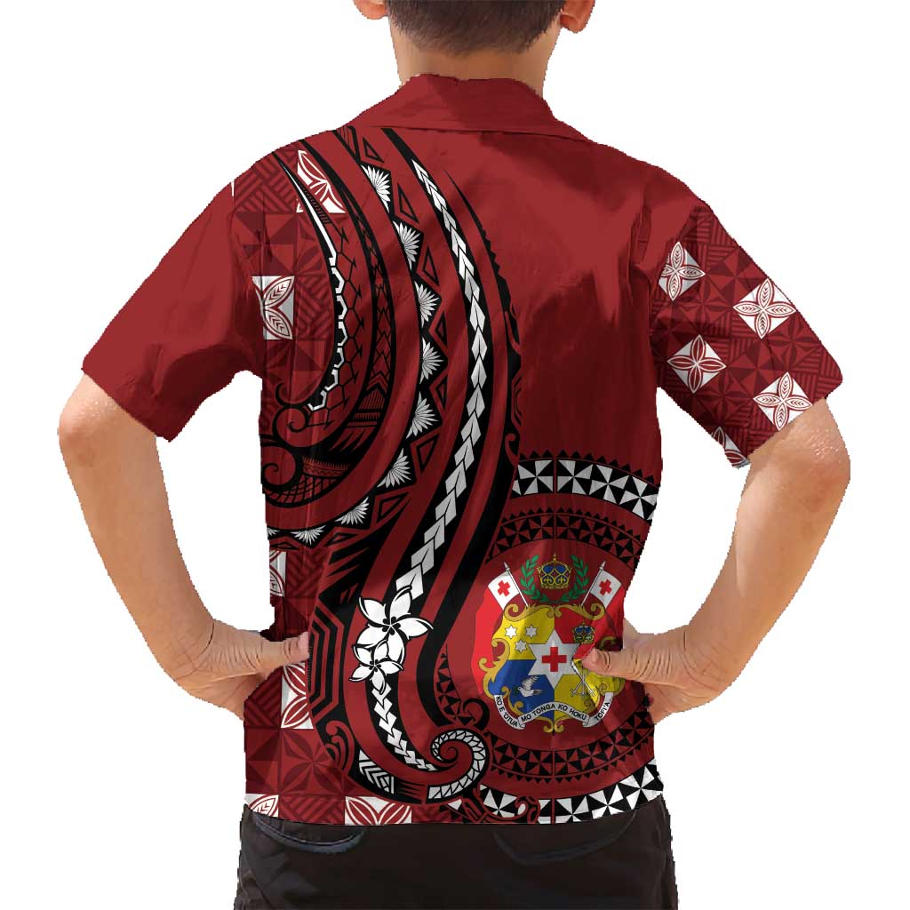 Personalized Tonga Ngatu Family Matching Off Shoulder Short Dress and Hawaiian Shirt Iconic Red Manulua Motifs