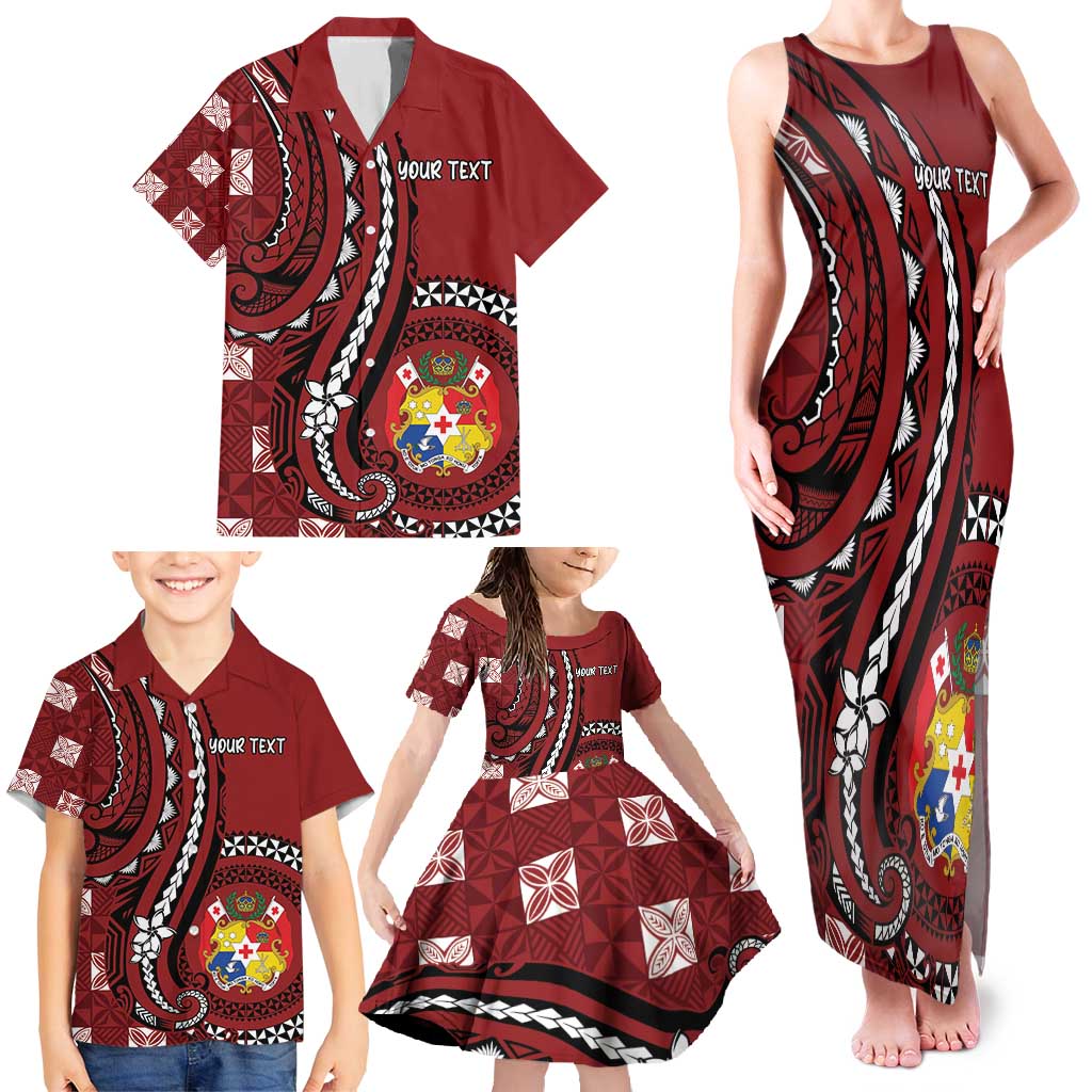 Personalized Tonga Ngatu Family Matching Tank Maxi Dress and Hawaiian Shirt Iconic Red Manulua Motifs