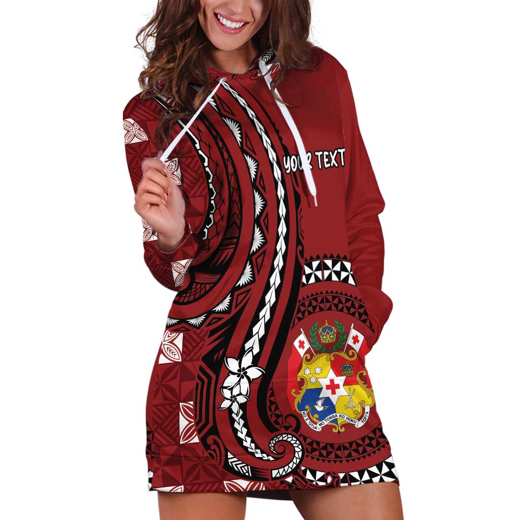Personalized Tonga Ngatu Hoodie Dress Iconic Red Manulua Motifs