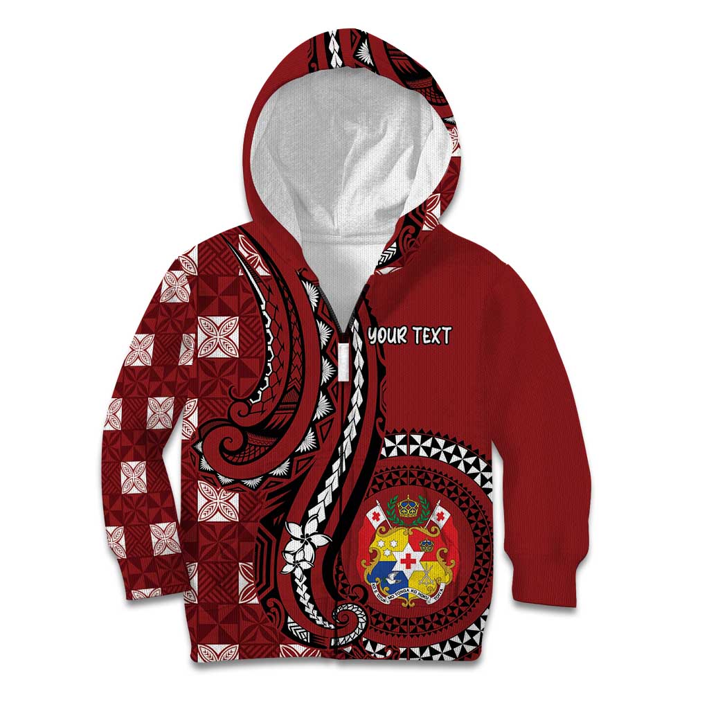 Personalized Tonga Ngatu Kid Hoodie Iconic Red Manulua Motifs