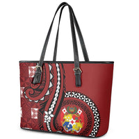 Tonga Ngatu Leather Tote Bag Iconic Red Manulua Motifs