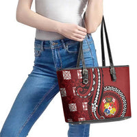 Tonga Ngatu Leather Tote Bag Iconic Red Manulua Motifs
