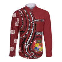 Personalized Tonga Ngatu Long Sleeve Button Shirt Iconic Red Manulua Motifs
