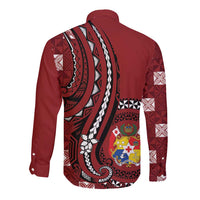 Personalized Tonga Ngatu Long Sleeve Button Shirt Iconic Red Manulua Motifs
