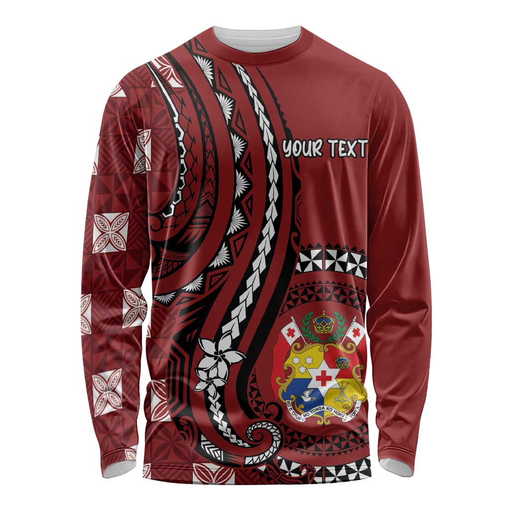 Personalized Tonga Ngatu Long Sleeve Shirt Iconic Red Manulua Motifs