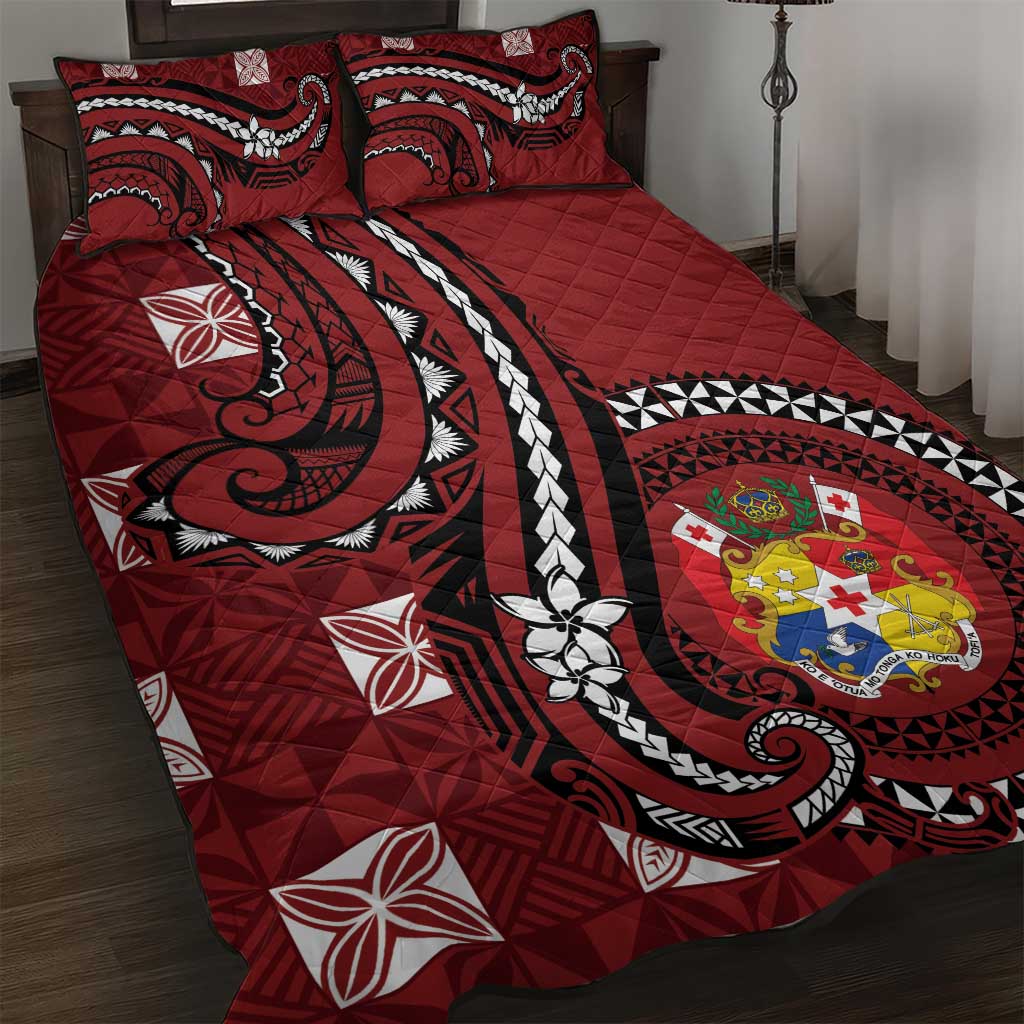 Tonga Ngatu Quilt Bed Set Iconic Red Manulua Motifs