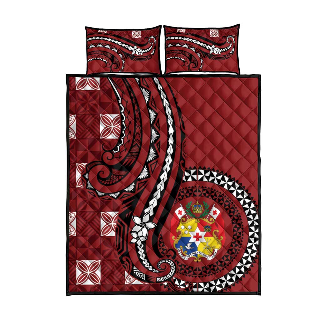 Tonga Ngatu Quilt Bed Set Iconic Red Manulua Motifs