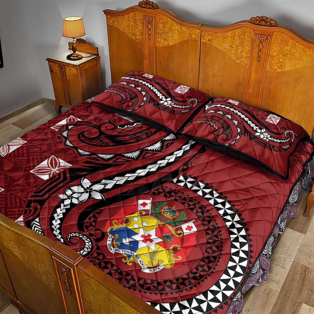 Tonga Ngatu Quilt Bed Set Iconic Red Manulua Motifs