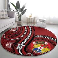 Tonga Ngatu Round Carpet Iconic Red Manulua Motifs LT7 - Polynesian Pride