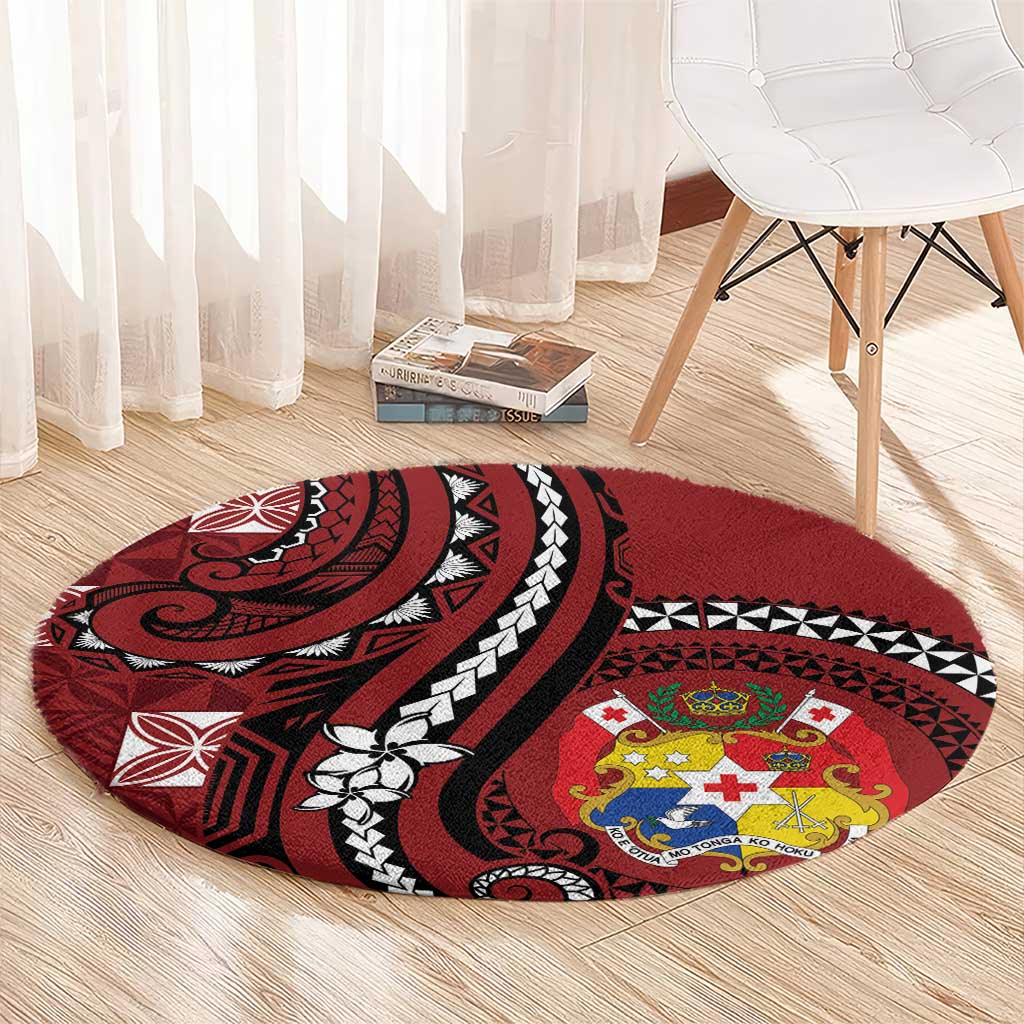Tonga Ngatu Round Carpet Iconic Red Manulua Motifs LT7 - Polynesian Pride