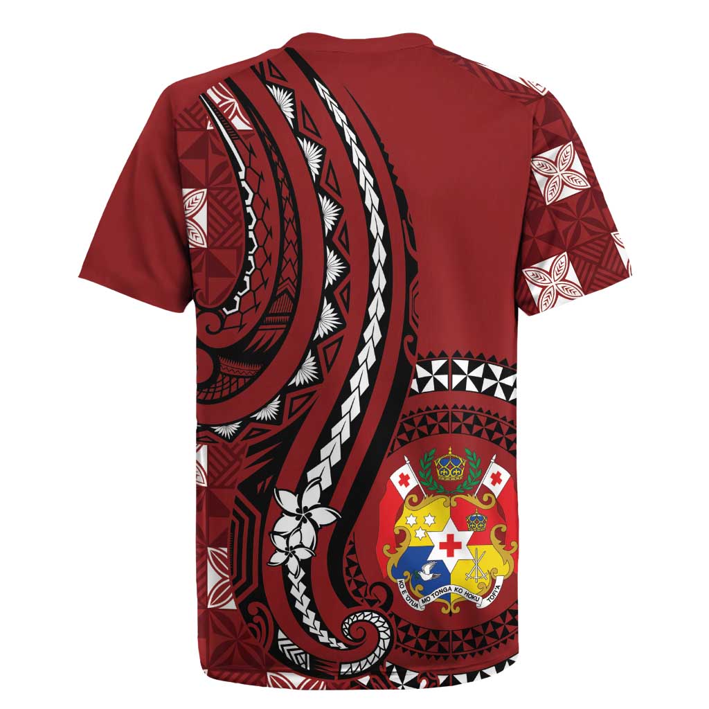 Personalized Tonga Ngatu Rugby Jersey Iconic Red Manulua Motifs