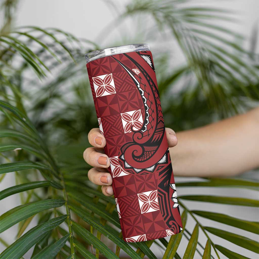 Personalized Tonga Ngatu Skinny Tumbler Iconic Red Manulua Motifs