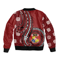 Personalized Tonga Ngatu Sleeve Zip Bomber Jacket Iconic Red Manulua Motifs