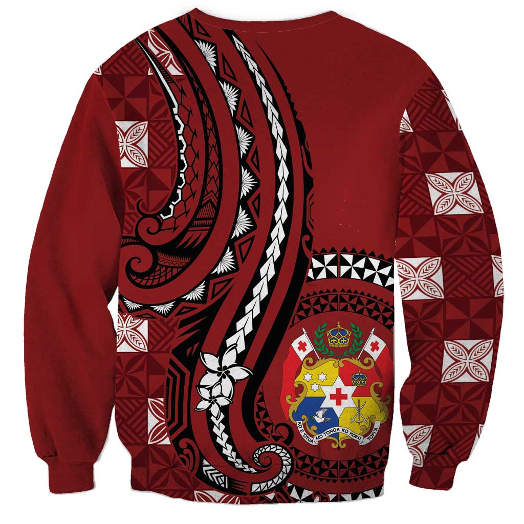 Personalized Tonga Ngatu Sweatshirt Iconic Red Manulua Motifs