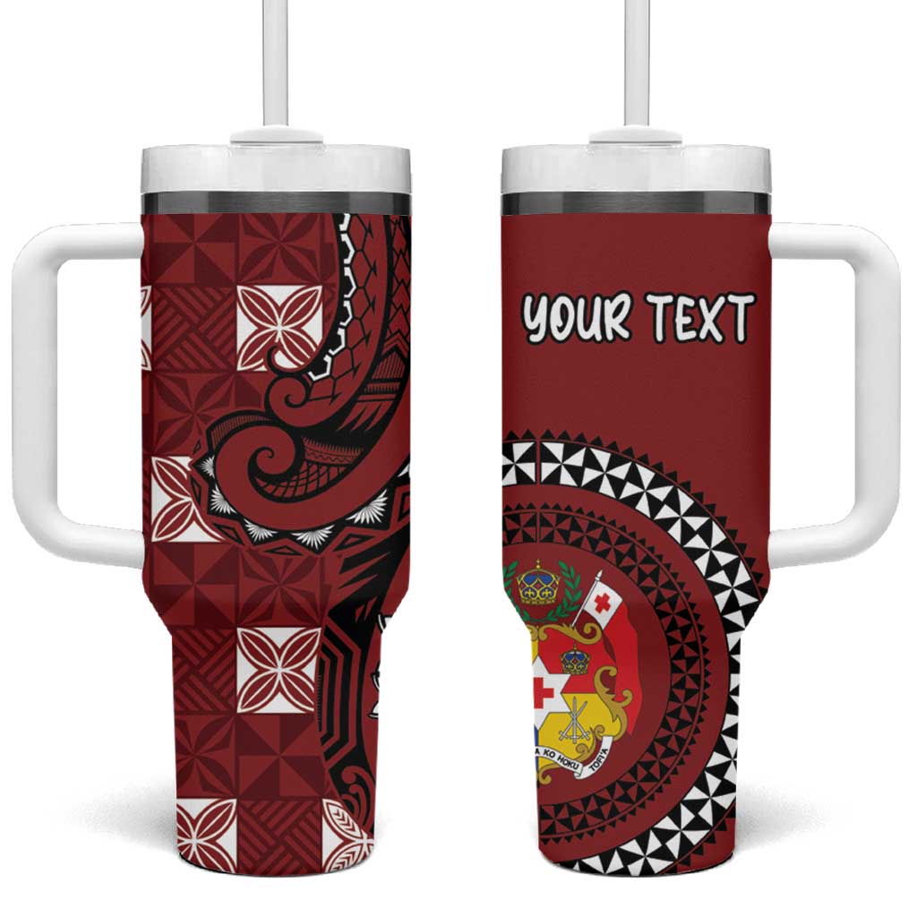 Personalized Tonga Ngatu Tumbler With Handle Iconic Red Manulua Motifs