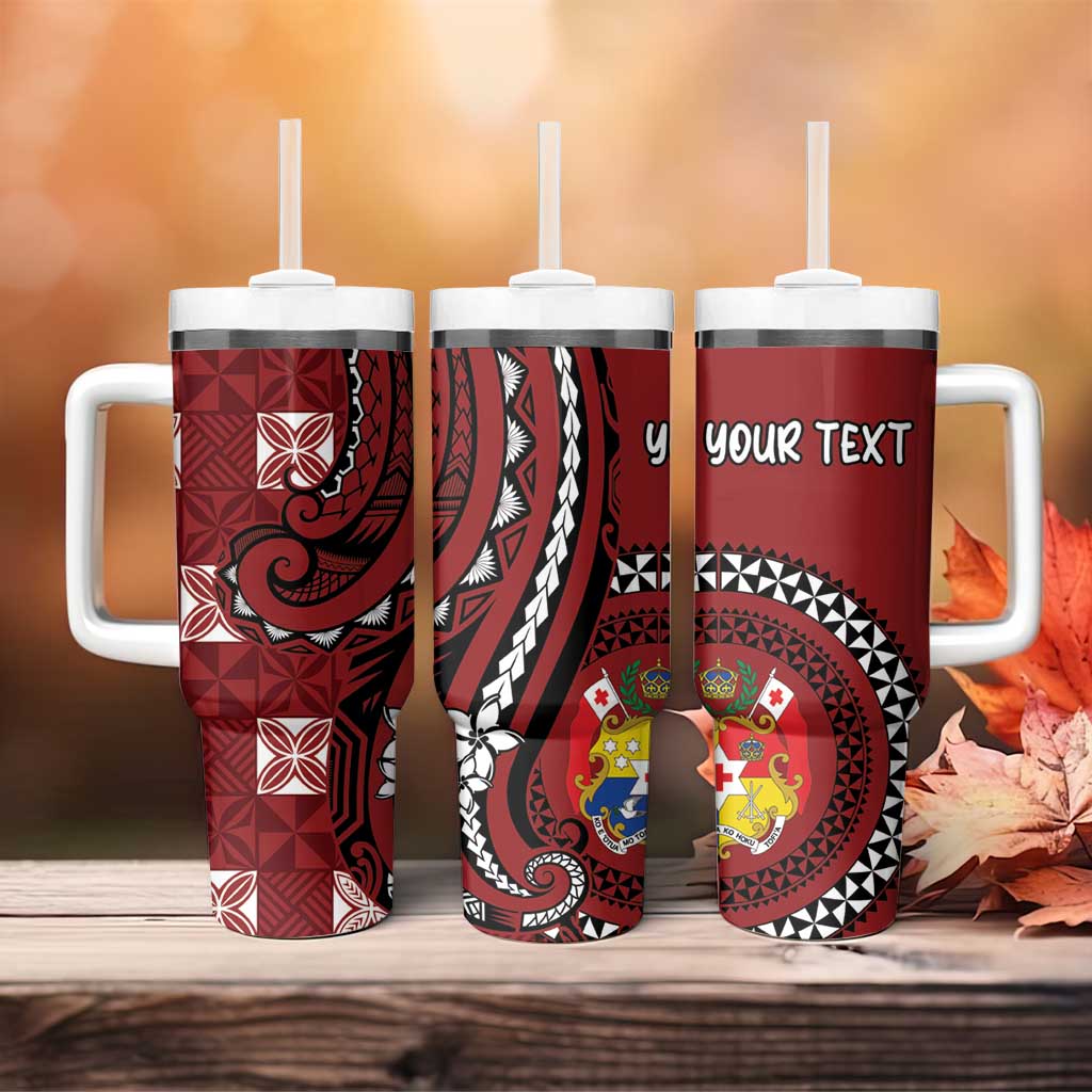 Personalized Tonga Ngatu Tumbler With Handle Iconic Red Manulua Motifs