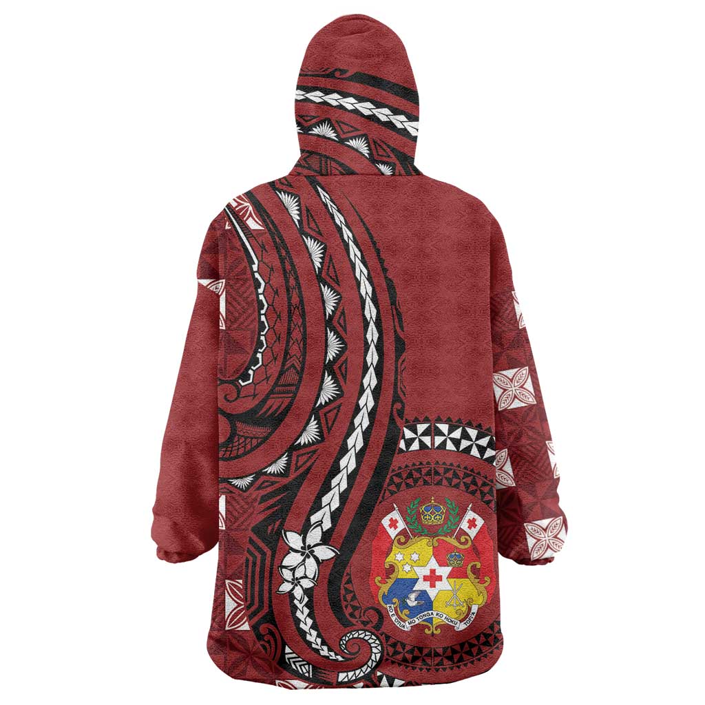 Personalized Tonga Ngatu Wearable Blanket Hoodie Iconic Red Manulua Motifs