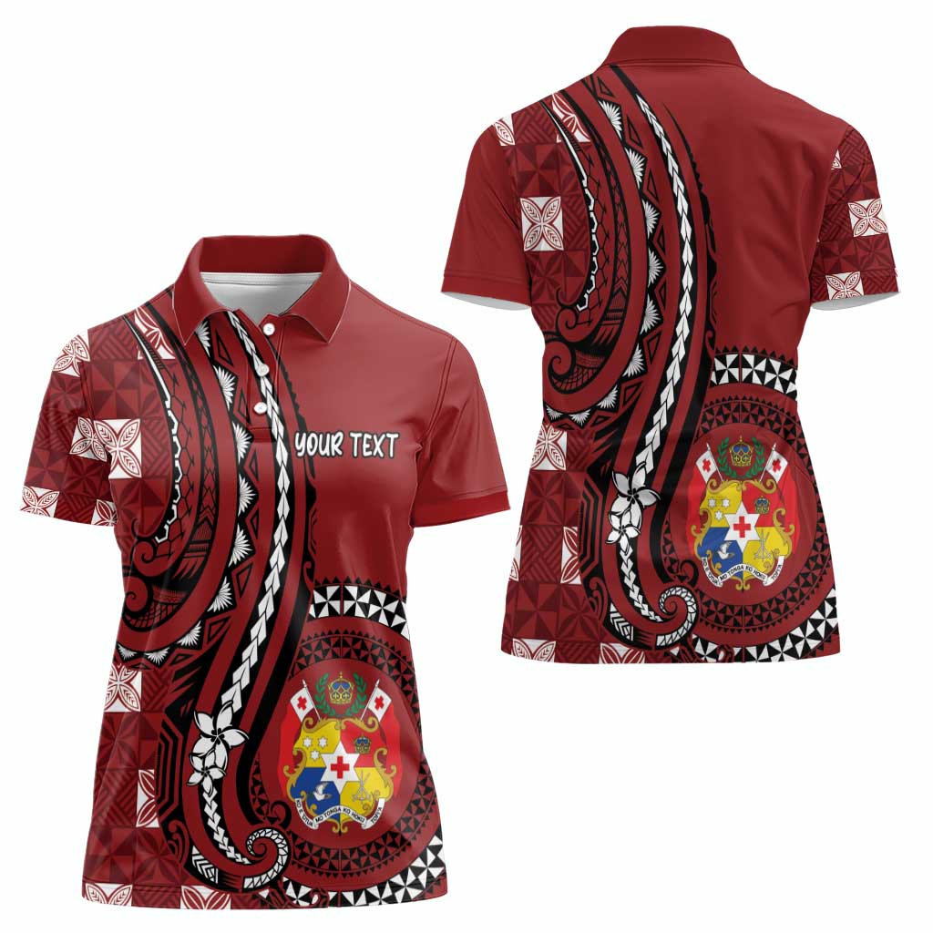 Personalized Tonga Ngatu Women Polo Shirt Iconic Red Manulua Motifs