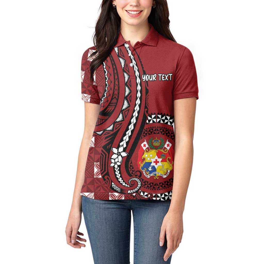 Personalized Tonga Ngatu Women Polo Shirt Iconic Red Manulua Motifs