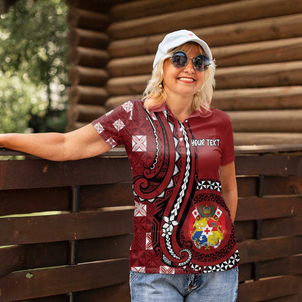 Personalized Tonga Ngatu Women Polo Shirt Iconic Red Manulua Motifs