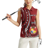 Personalized Tonga Ngatu Women Sleeveless Polo Shirt Iconic Red Manulua Motifs