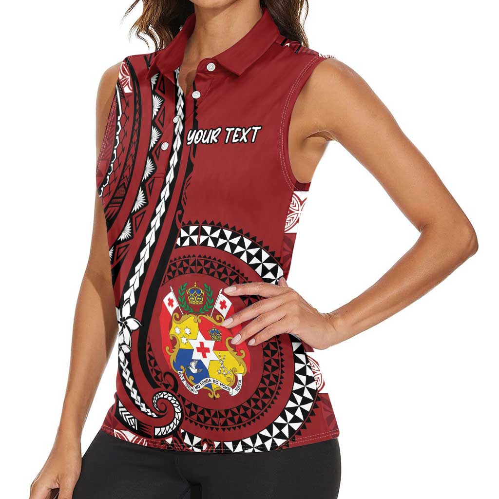 Personalized Tonga Ngatu Women Sleeveless Polo Shirt Iconic Red Manulua Motifs