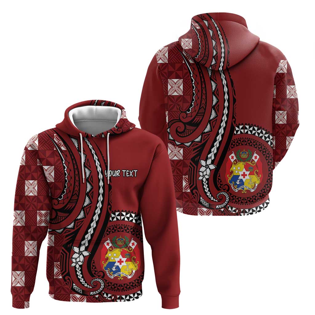 Personalized Tonga Ngatu Zip Hoodie Iconic Red Manulua Motifs
