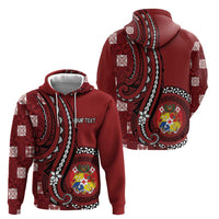 Personalized Tonga Ngatu Zip Hoodie Iconic Red Manulua Motifs