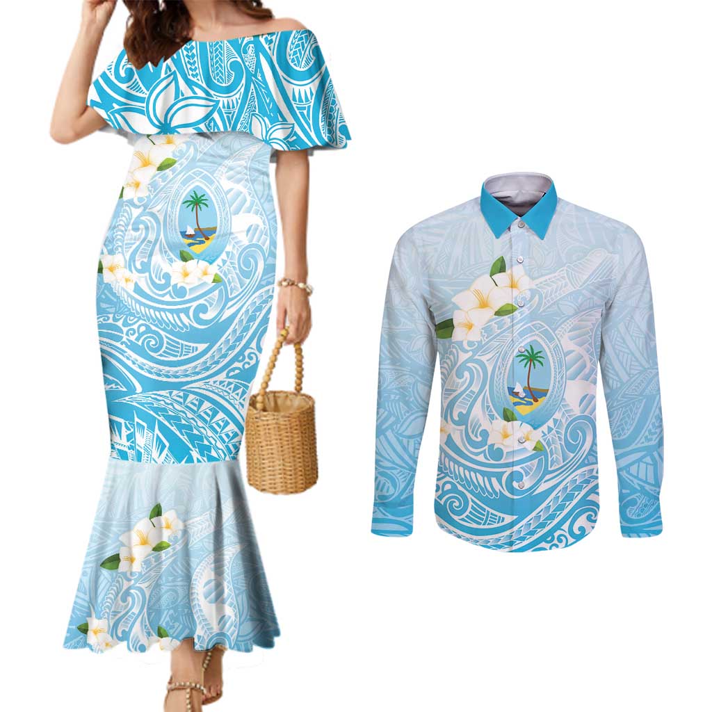 Guam Fishhook Mix Guasali Flowers Couples Matching Mermaid Dress and Long Sleeve Button Shirt Dreaming Turquoise