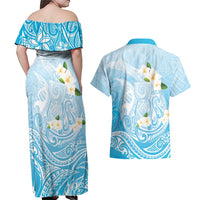 Guam Fishhook Mix Guasali Flowers Couples Matching Off Shoulder Maxi Dress and Hawaiian Shirt Dreaming Turquoise LT7 - Polynesian Pride