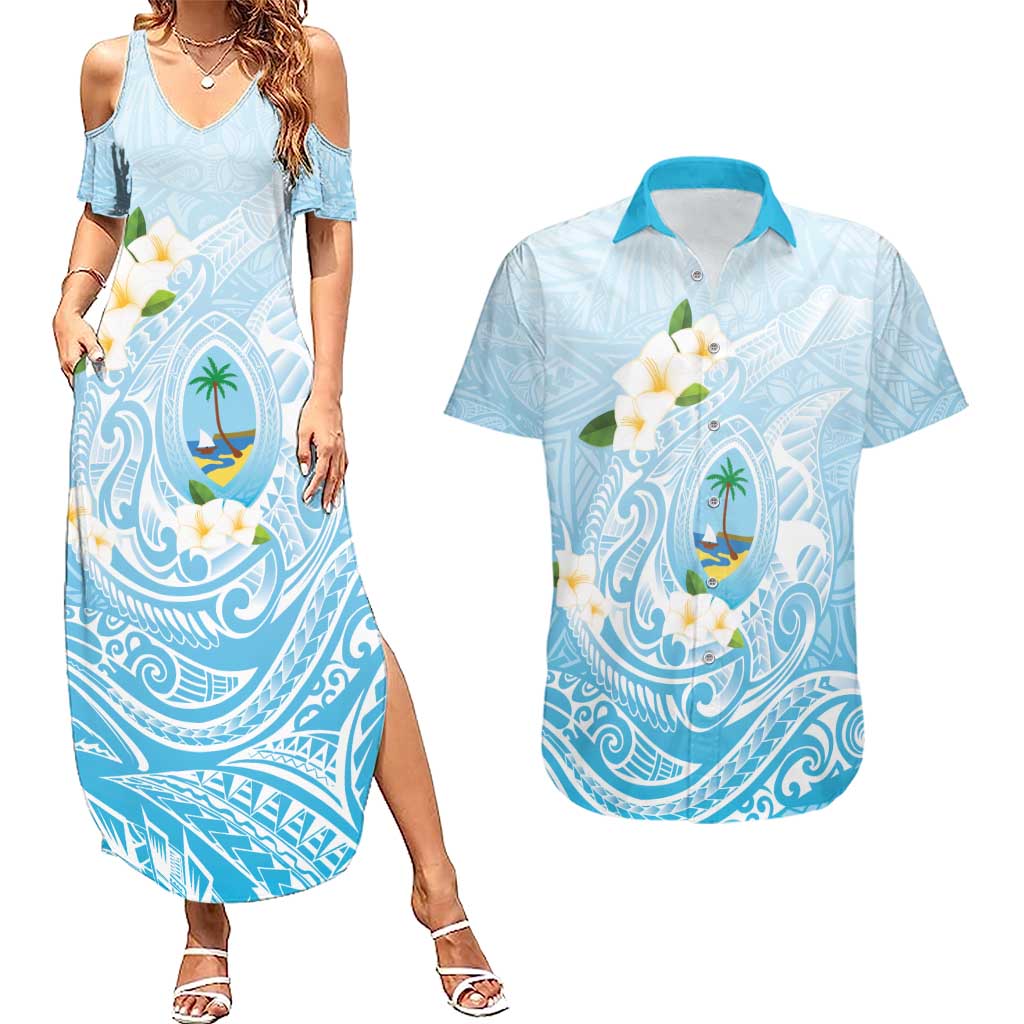 Guam Fishhook Mix Guasali Flowers Couples Matching Summer Maxi Dress and Hawaiian Shirt Dreaming Turquoise
