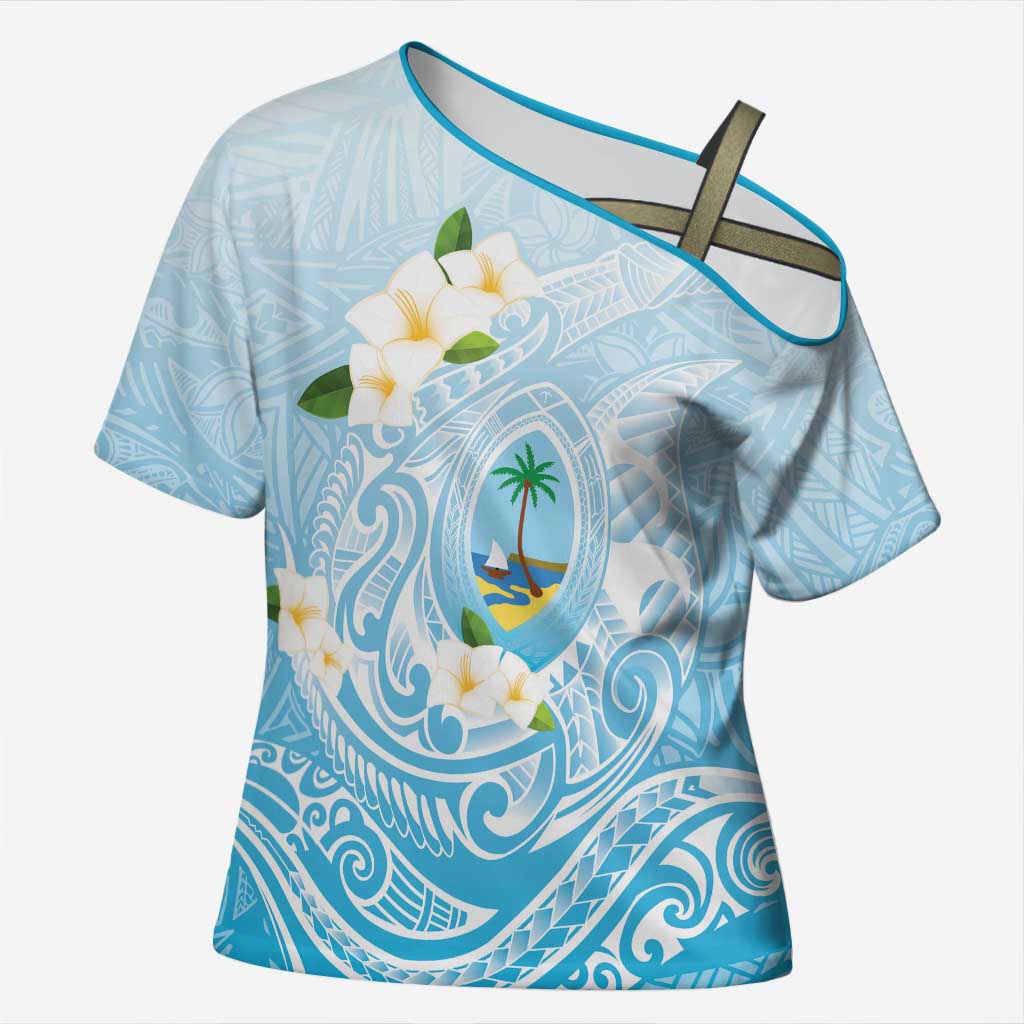 Guam Fishhook Mix Guasali Flowers Cross Shoulder Shirt Dreaming Turquoise