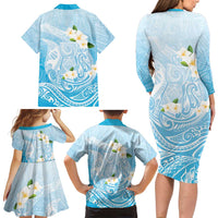 Guam Fishhook Mix Guasali Flowers Family Matching Long Sleeve Bodycon Dress and Hawaiian Shirt Dreaming Turquoise
