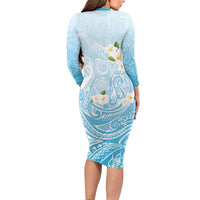 Guam Fishhook Mix Guasali Flowers Family Matching Long Sleeve Bodycon Dress and Hawaiian Shirt Dreaming Turquoise