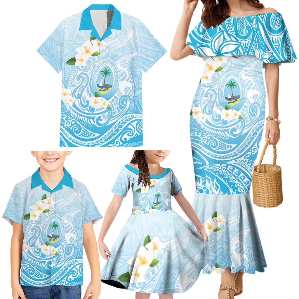Guam Fishhook Mix Guasali Flowers Family Matching Mermaid Dress and Hawaiian Shirt Dreaming Turquoise