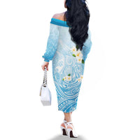Guam Fishhook Mix Guasali Flowers Family Matching Off The Shoulder Long Sleeve Dress and Hawaiian Shirt Dreaming Turquoise