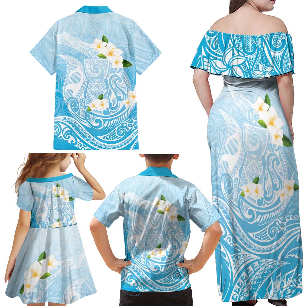 Guam Fishhook Mix Guasali Flowers Family Matching Off Shoulder Maxi Dress and Hawaiian Shirt Dreaming Turquoise